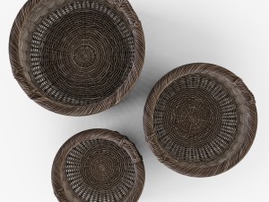 wicker basket 07 walnut brown with cloth 3D Model