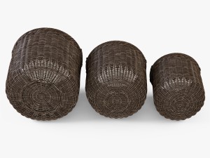 wicker basket 07 walnut brown with cloth 3D Model