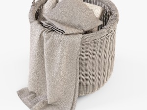 wicker basket 07 walnut brown with cloth 3D Model