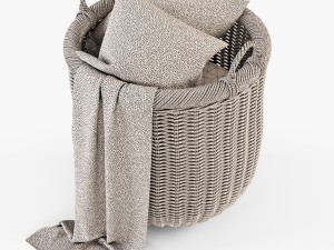 wicker basket 07 walnut brown with cloth 3D Model