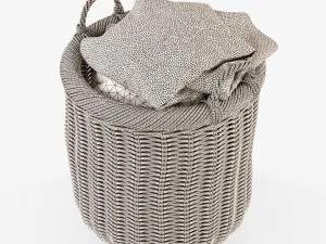 rieten mand 07 walnootbruin met stof 3D Model