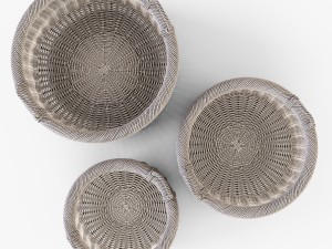 wicker basket 07 walnut brown with cloth 3D Model