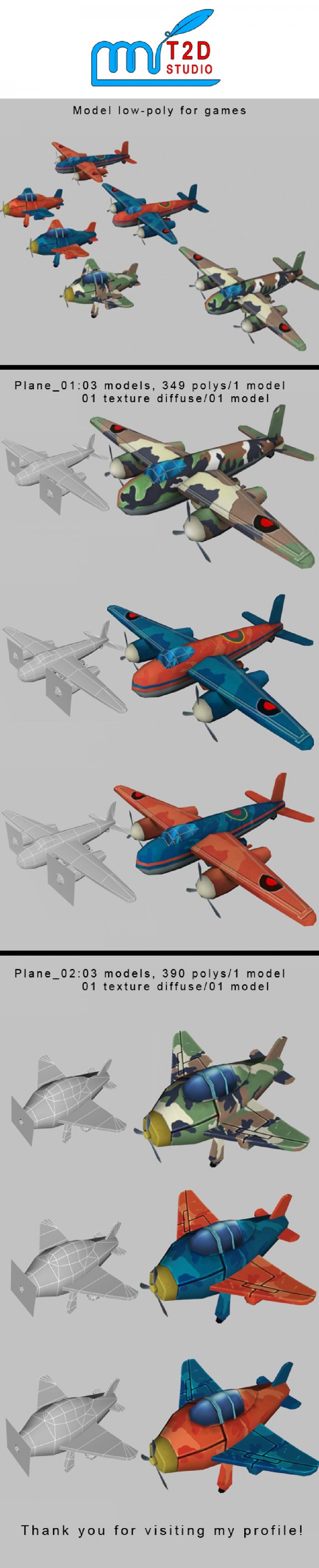 plane low-poly for games 3D 모델 .c4d .max .obj .3ds .fbx .stl .blend 