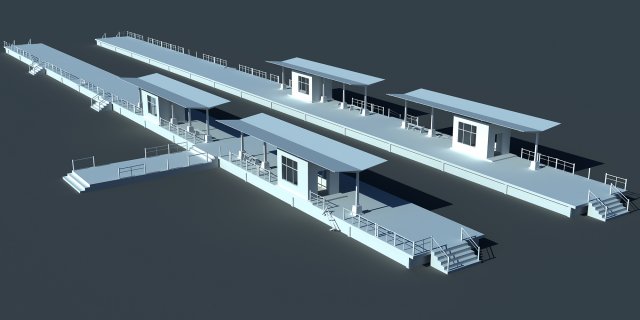 Railway Train Station with two platforms 3D Model in