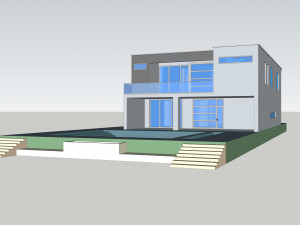 modern villa architecture swimming pool courtyard 3D Model