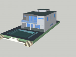 modern villa architecture swimming pool courtyard 3D Model