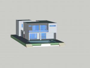 modern villa architecture swimming pool courtyard 3D Model