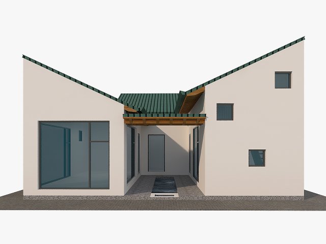 modern japanese house with small courtyard 3D मॉडल .c4d .max .obj .3ds .fbx .stl .blend 