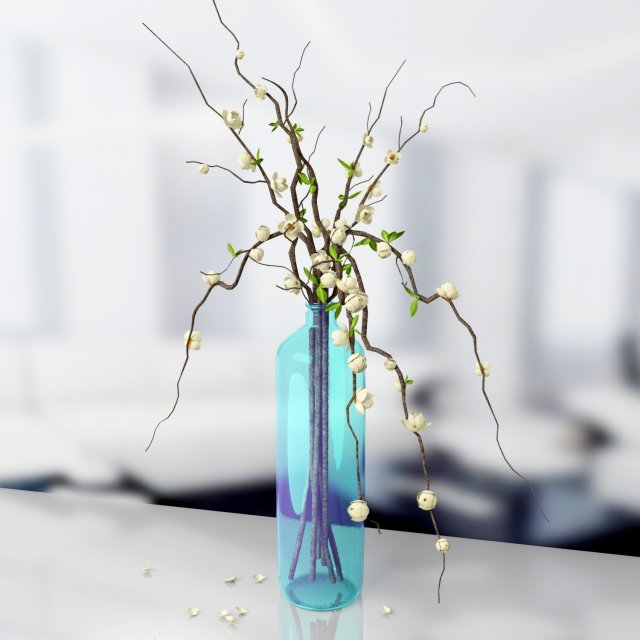 branches with flowers in vase 3D 모델 .c4d .max .obj .3ds .fbx .stl .blend