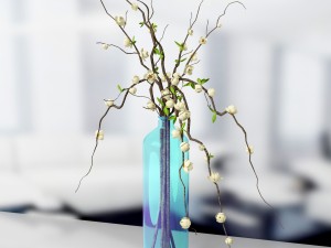 branches with flowers in vase Model 3D