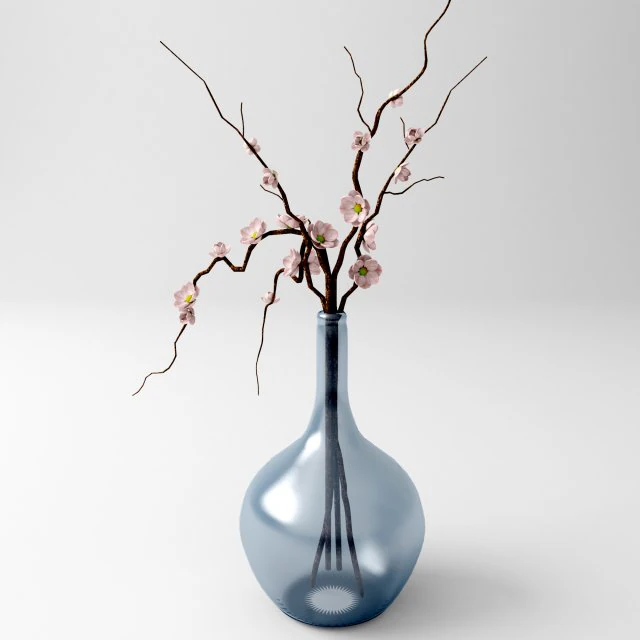 vase with branches and flowers 3D Model .c4d .max .obj .3ds .fbx .stl .blend 