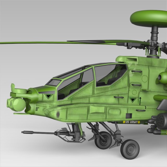 Boeing AH-64 Apache Warrior Helicopter Model 3D .c4d .max .obj .3ds .fbx .stl .blend 