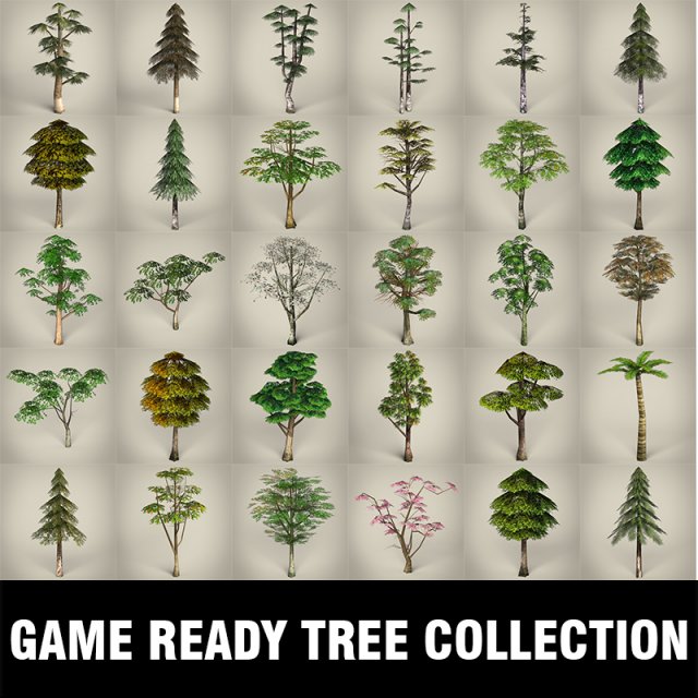 game ready tree collection 3D Модель .c4d .max .obj .3ds .fbx .stl .blend 