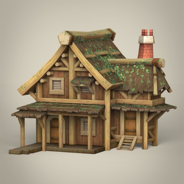 game ready wooden house 3D 模型 .c4d .max .obj .3ds .fbx .stl .blend