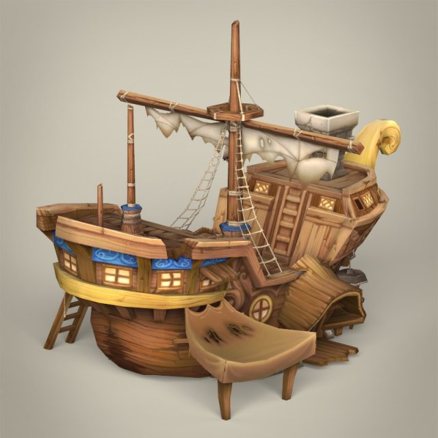 3D model Old Sail Ship VR / AR / low-poly MAX OBJ 3DS FBX 
