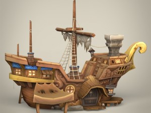 game ready fantasy ship 3Dモデル
