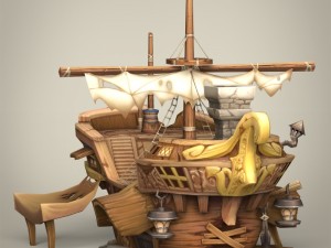game ready fantasy ship 3Dモデル
