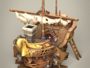 game ready fantasy ship 3Dモデル