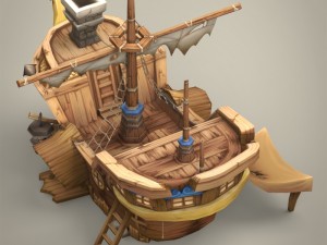 game ready fantasy ship 3Dモデル