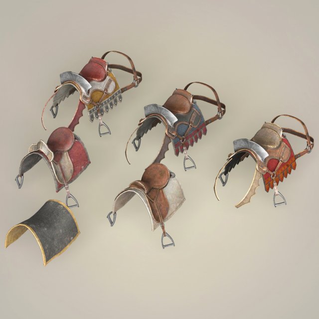 game ready realistic horse saddle collection 3D 模型 .c4d .max .obj .3ds .fbx .stl .blend 