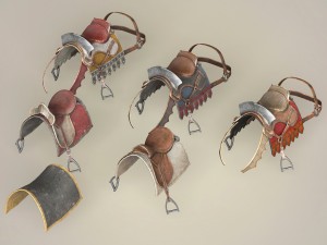 game ready realistic horse saddle collection Modelo 3D