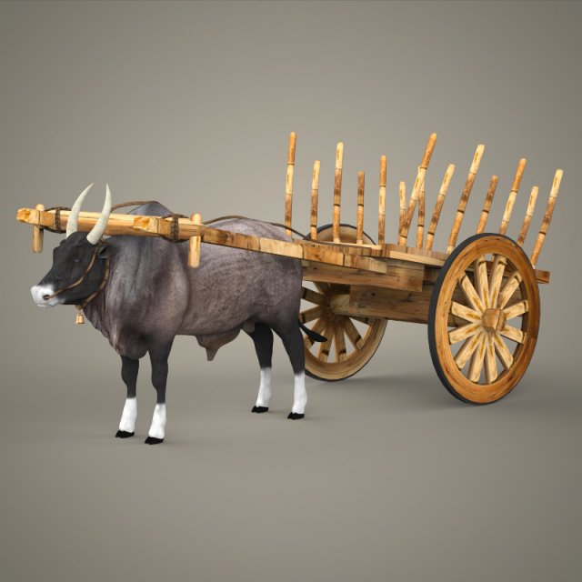 game ready realistic ox cart 3D Модель .c4d .max .obj .3ds .fbx .stl .blend 