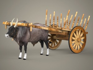 game ready realistic ox cart 3D Model
