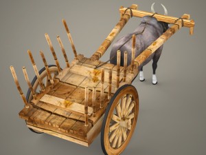 game ready realistic ox cart 3D Модель