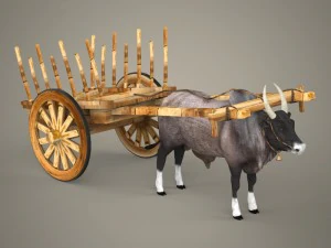 game ready realistic ox cart 3D Model