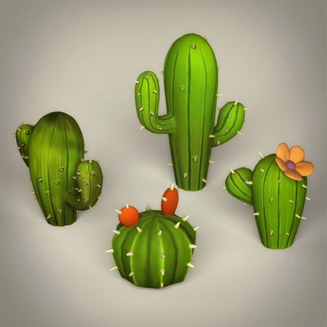 game ready cartoon cactus Model 3D .c4d .max .obj .3ds .fbx .stl .blend 