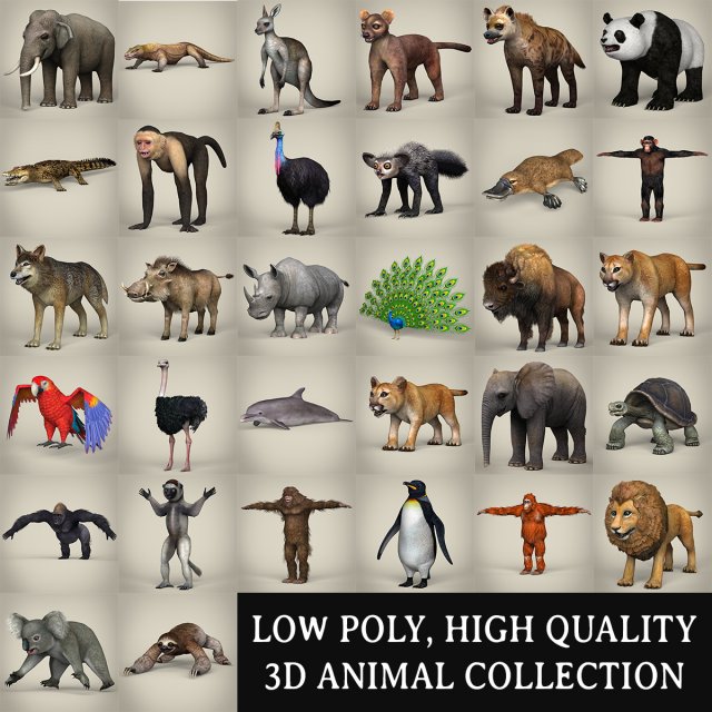 game ready wild animal collection Modèle 3D .c4d .max .obj .3ds .fbx .stl .blend 