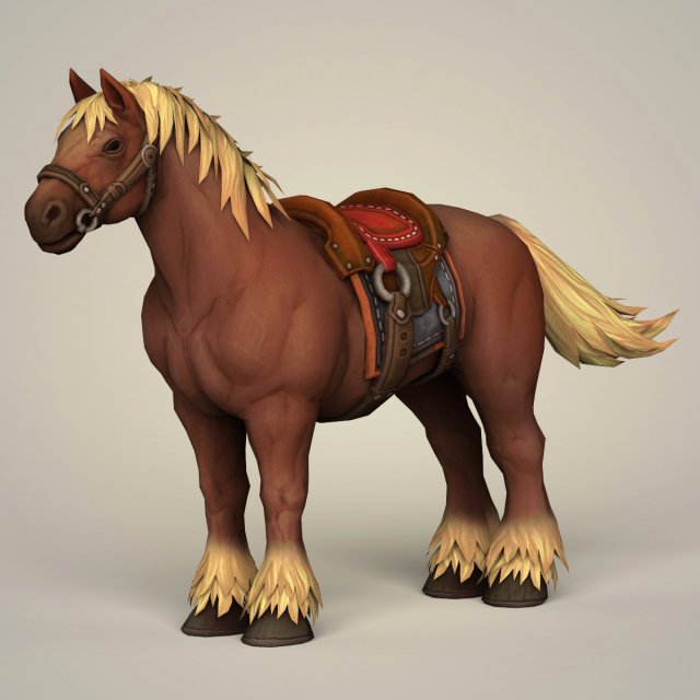 muscular horse with saddle 3D Model .c4d .max .obj .3ds .fbx .stl .blend 