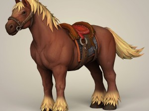 muscular horse with saddle 3D Model