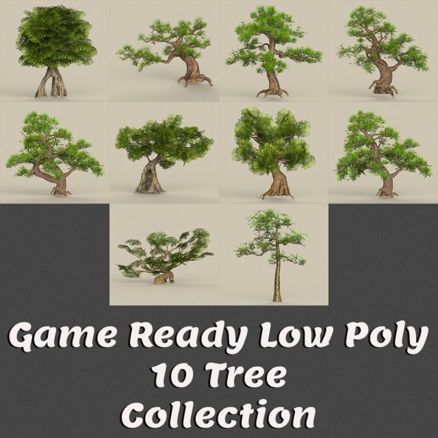 low poly 10 tree collection 3D Модель .c4d .max .obj .3ds .fbx .stl .blend 