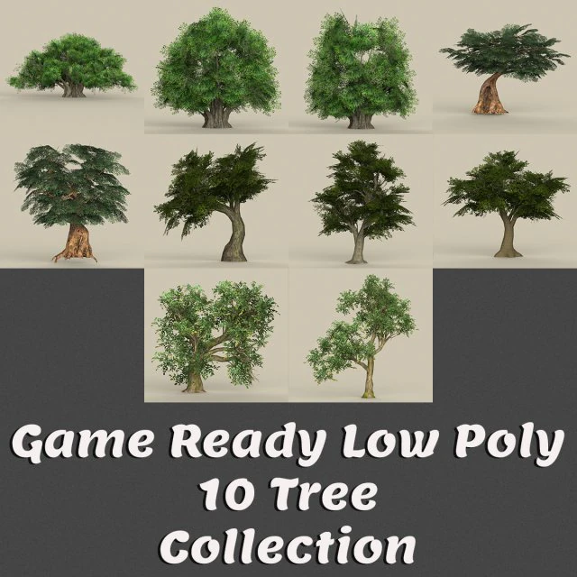 game ready low poly 10 tree collection 3D Model .c4d .max .obj .3ds .fbx .stl .blend