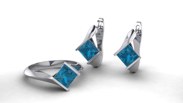 london blue princess earrings 3D Baskı Modeli .c4d .max .obj .3ds .fbx .stl .blend 