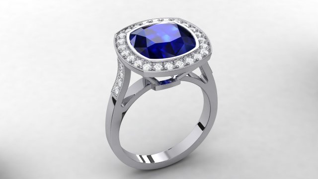blue sapphire halo ring 3D-printmodel .c4d .max .obj .3ds .fbx .stl .blend 