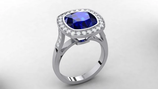 blue sapphire halo ring 3D Print Model .c4d .max .obj .3ds .fbx .stl .blend