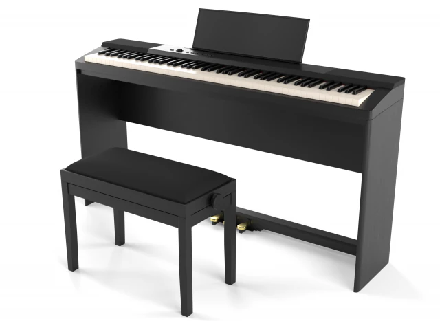 digital black piano keyboard with piano bench 3D Model .c4d .max .obj .3ds .fbx .stl .blend 