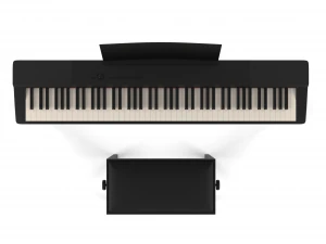 digital black piano keyboard with piano bench 3D Model