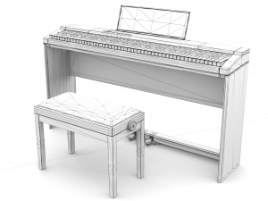 digital black piano keyboard with piano bench 3D मॉडल