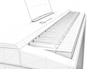 digital black piano keyboard with piano bench 3D Model
