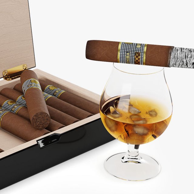 cigars cohiba behike whiskey 3D Модель .c4d .max .obj .3ds .fbx .stl .blend 