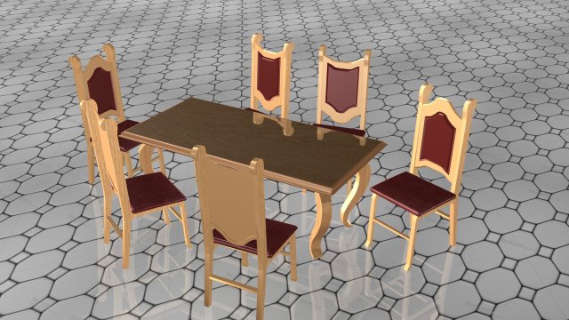6 chairs and a wooden table wks style 3D 模型 .c4d .max .obj .3ds .fbx .stl .blend