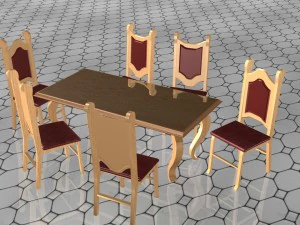 의자 6개와 나무 테이블 wks 스타일 3D 모델