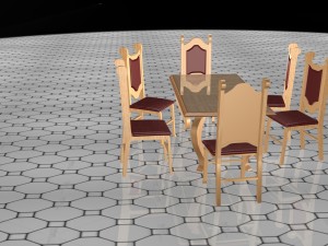 6 chairs and a wooden table wks style 3D 模型