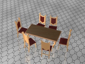 6 chairs and a wooden table wks style 3D 模型