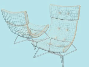 armchairs and glass table 3D Model