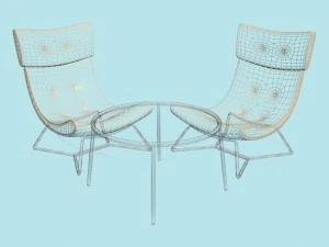 armchairs and glass table 3D Model