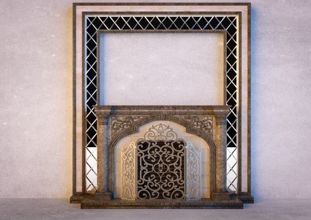 lassical marble fireplace with mirror Modello 3D .c4d .max .obj .3ds .fbx .stl .blend 